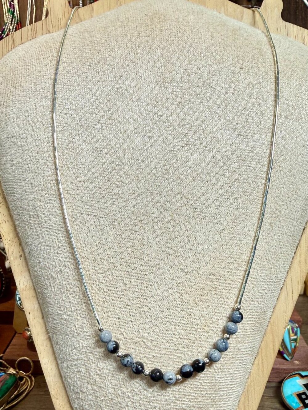 Snowflake Obsidian & Liquid Silver Necklace